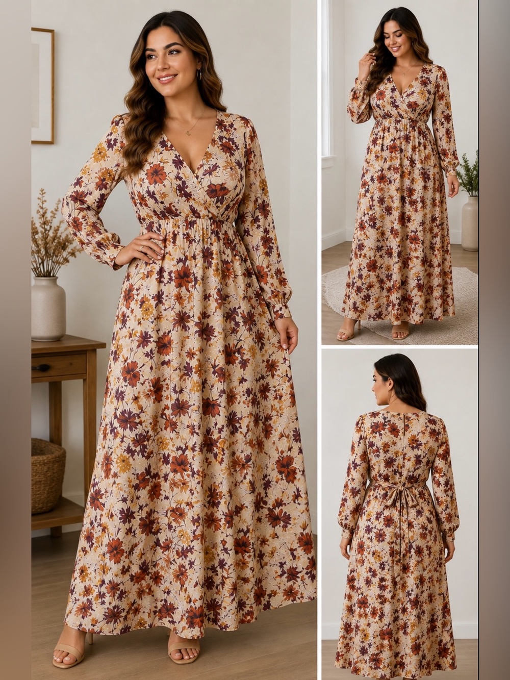 Indigo Rose Women’s 1X Floral Maxi Dress Long Sleeve Wrap Style Boho